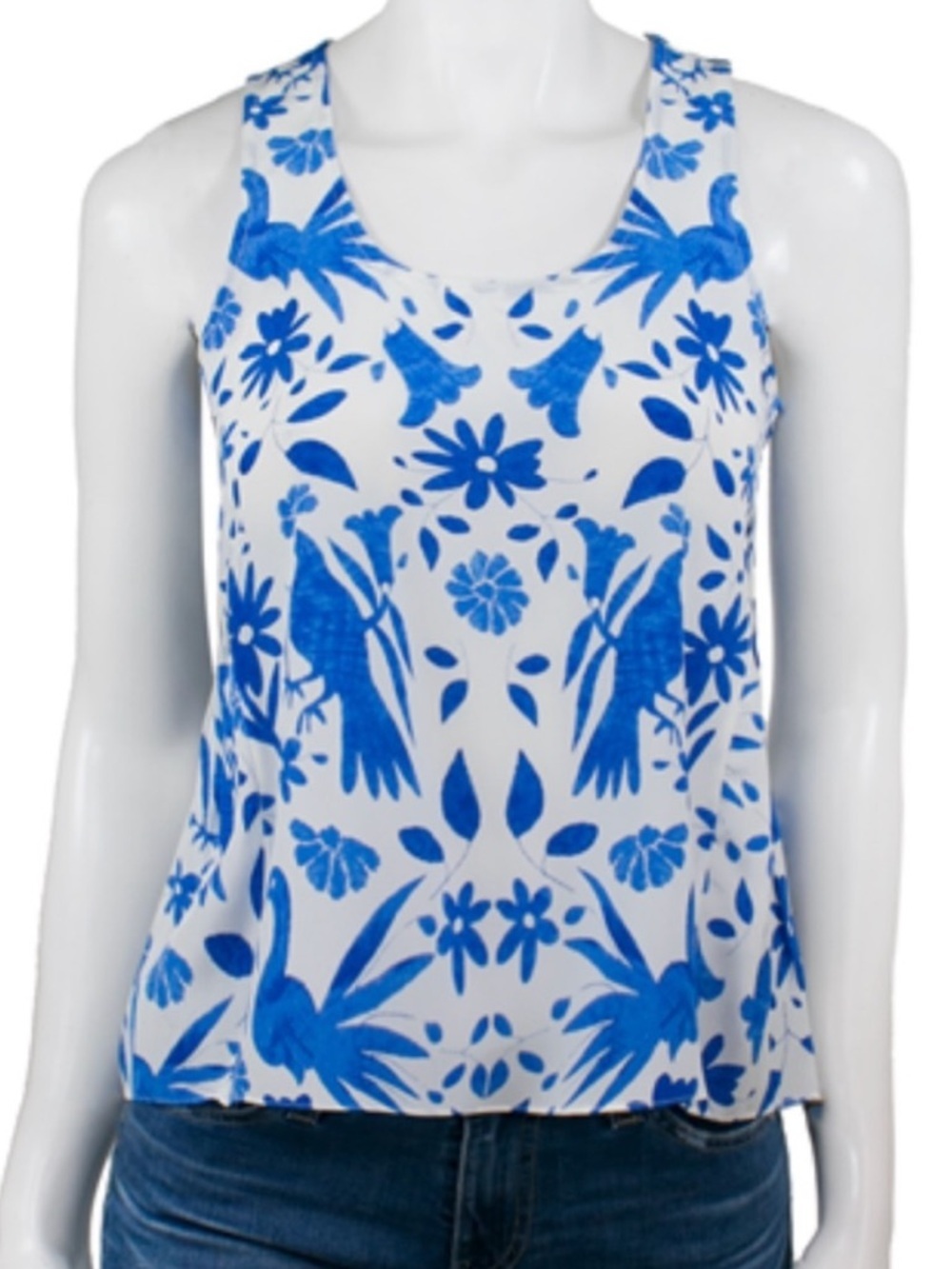 Joie Devota Floral Silk Tank In Baja Blue NWT Size Medium